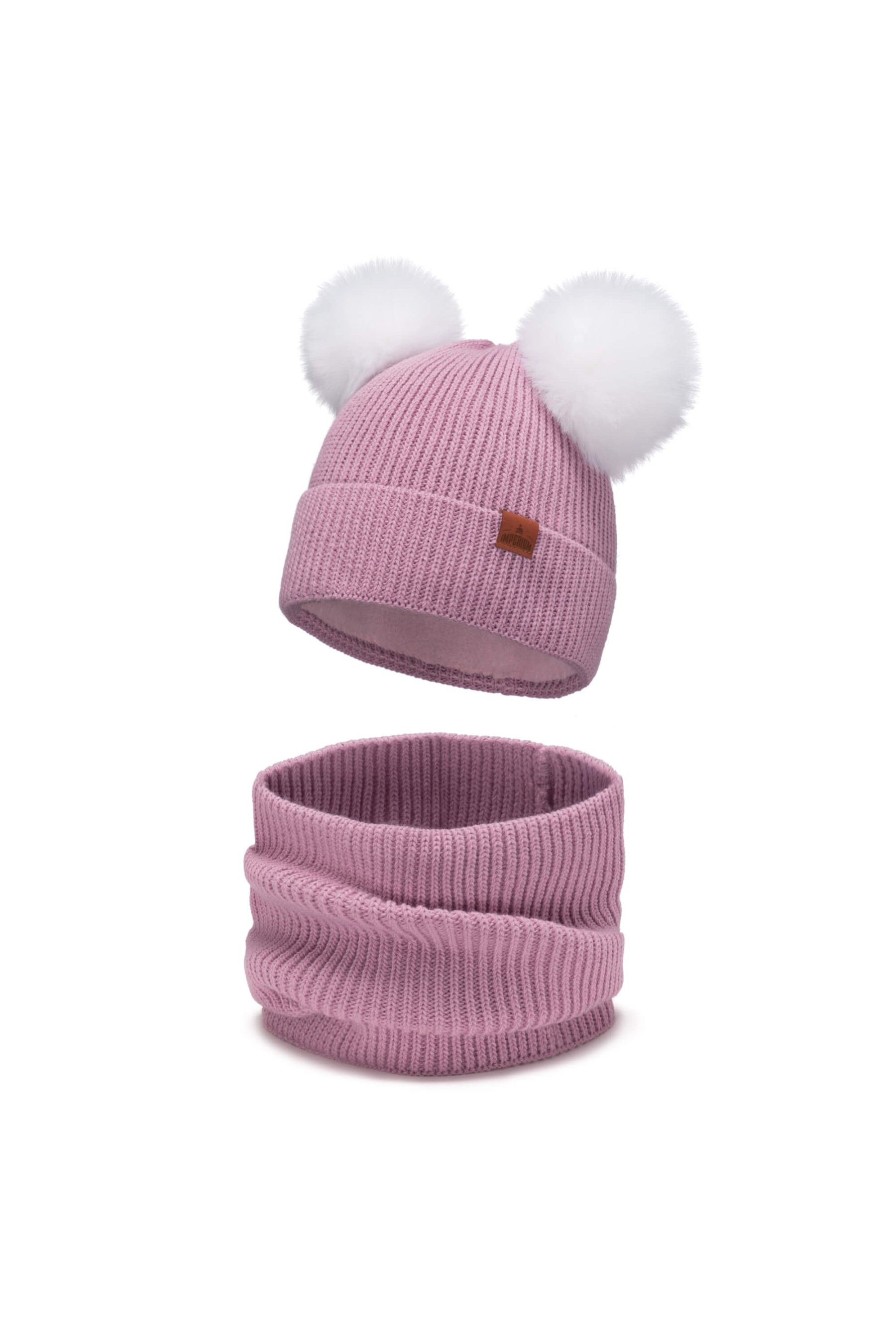 Komplet dziecięcy zimowy czapka z 2 pomponami + komin Wrzosowy